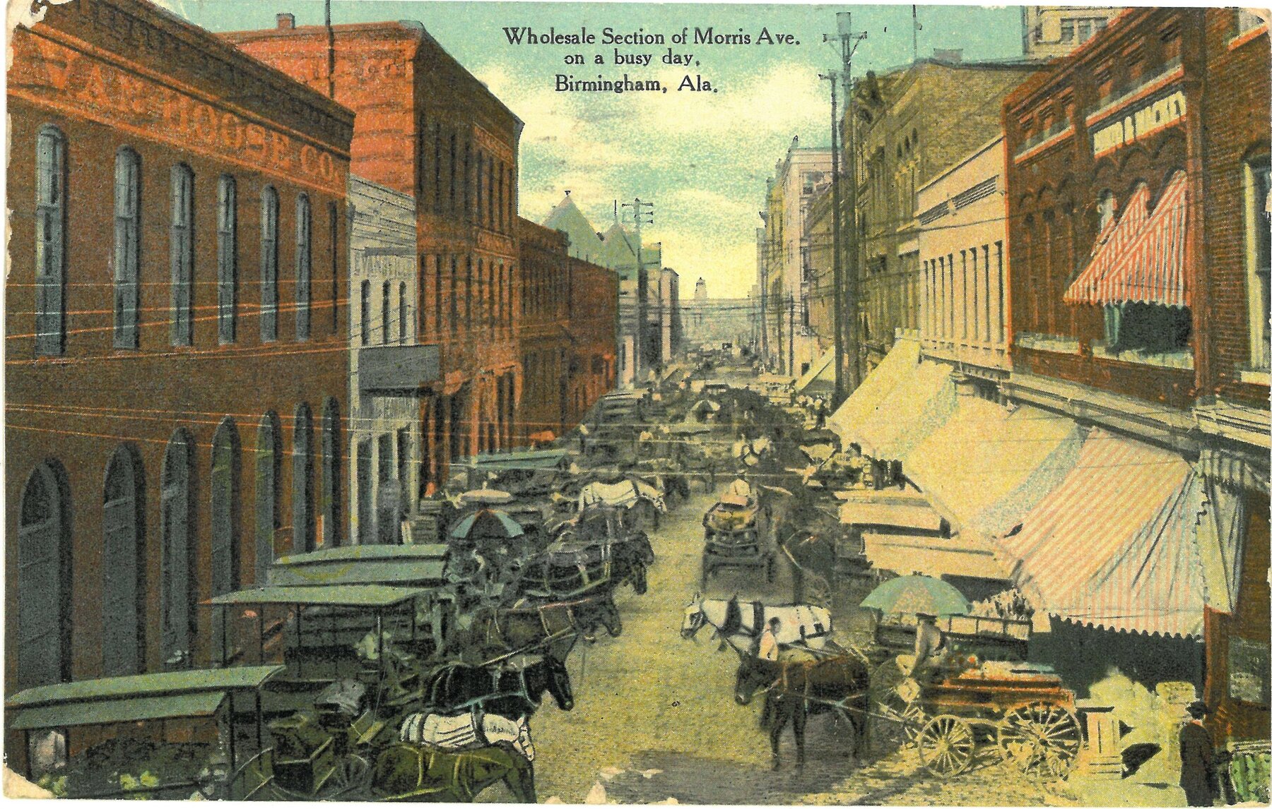 Vintage postcard view of Morris Avenue in Birmingham, Alabama